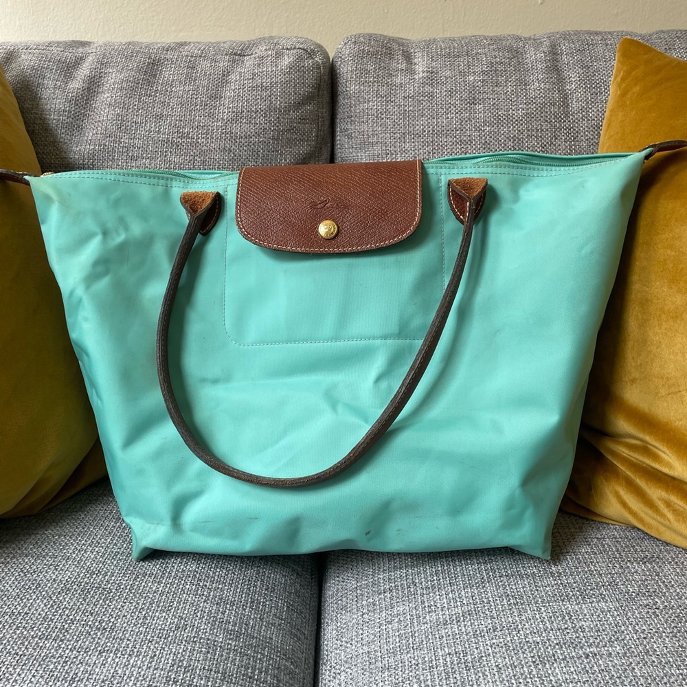 Original Longchamp Le Pliage Teal Tote Bag